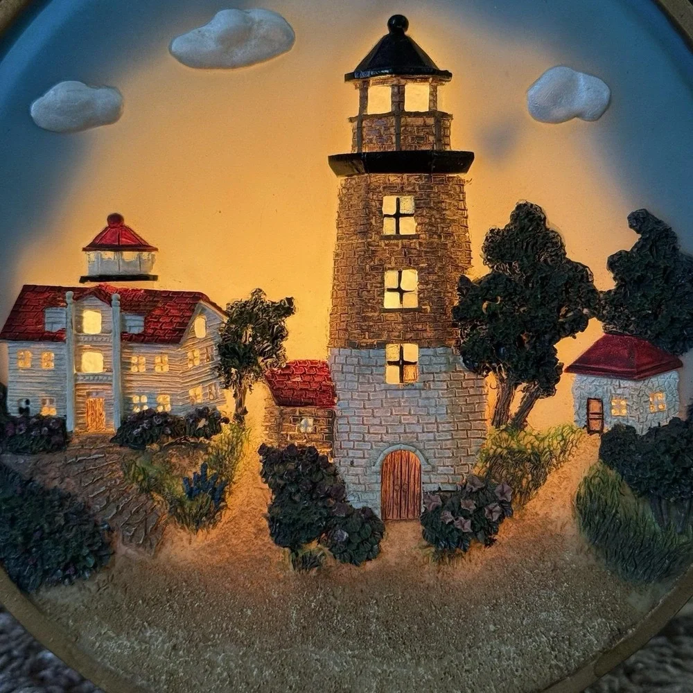 Vintage 3D Lighthouse Lighted Wall Plaque Nautical Coastal Beach Cottage Lamp